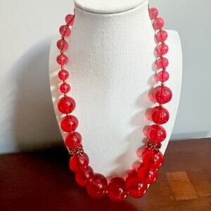 Kate Spade Ruby Red Lucite Necklace Beaded Bead Large Round Statement Maximalist